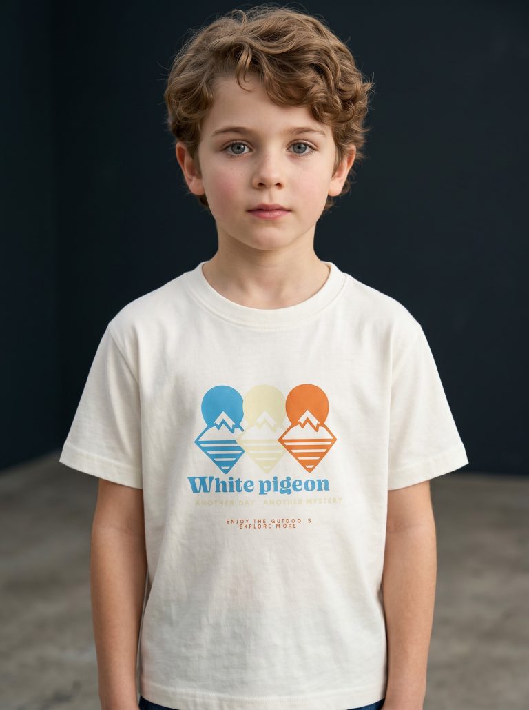 White Pigeon - T-SHIRT GARCON MANCHE COURTE 100 % COTON  Blanc