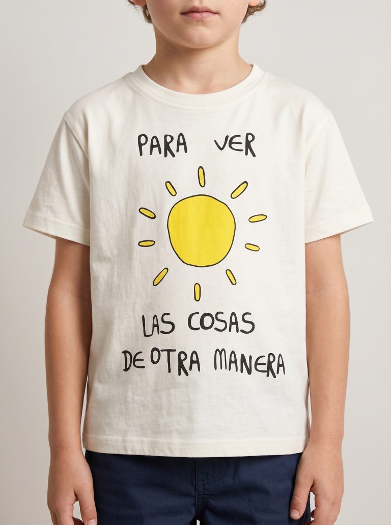 "White Pigeon - T-SHIRT GARCON MANCHE COURTE 100 % COTON ""Para Ver"" - Blanc"