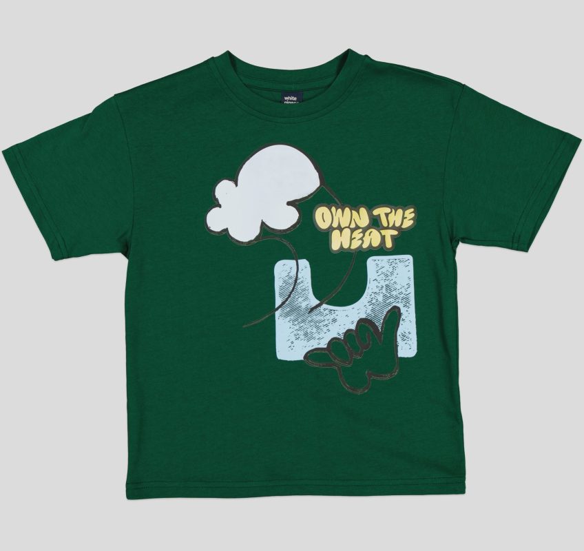"White Pigeon - T-SHIRT GARCON MANCHE COURTE 100 % COTON ""Own The Heat"" - Vert" 2