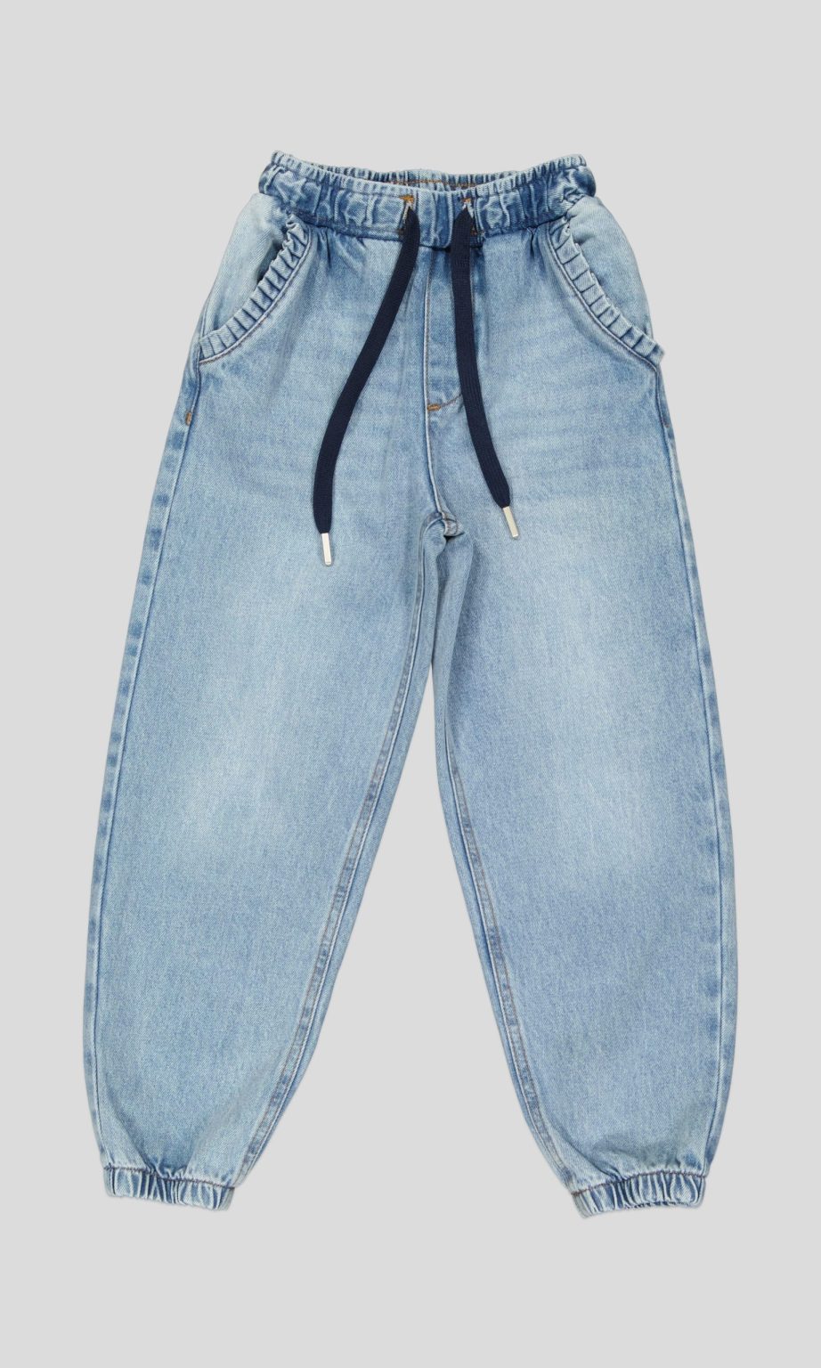 White Pigeon - JEAN JOGGER FILLETTE STONE WASH ÉLASTIQUE ET CORDON 100% COTON - STONE WASH 2