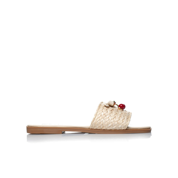 Seaside -Claquette plat cerise E26-F2026 - Beige