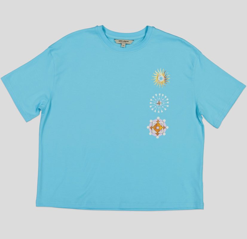 White Pigeon - T-SHIRT FEMME 100 % COTON - Bleu Ciel 2