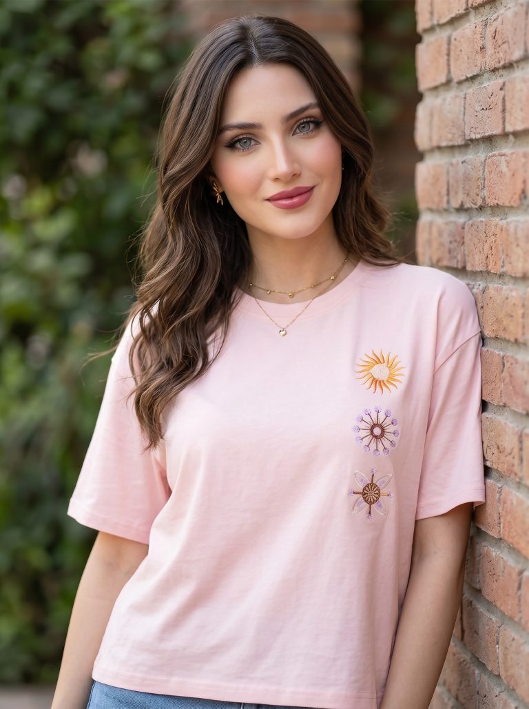 White Pigeon - T-SHIRT FEMME 100 % COTON - ROSE PASTEL