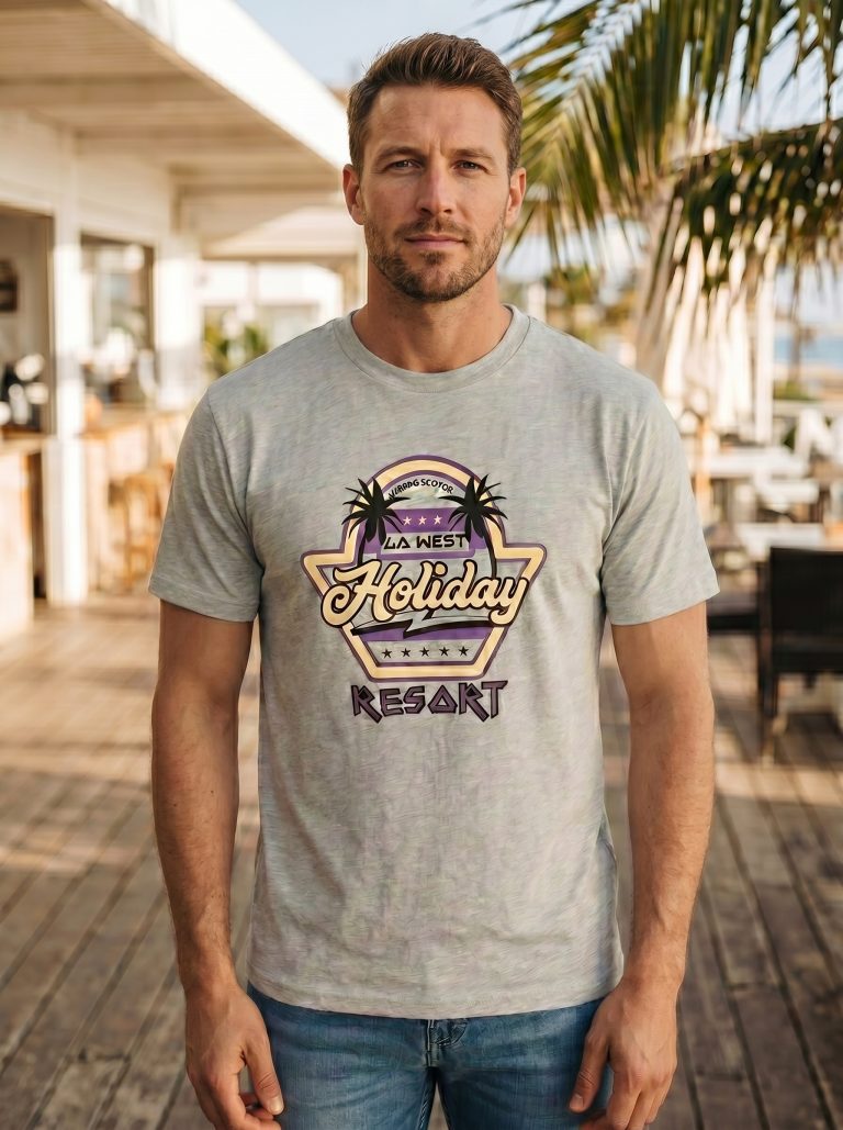 "White Pigeon - T-HOMME COL ROND 100 % COTON ""Holiday Resart"" - GRIS"
