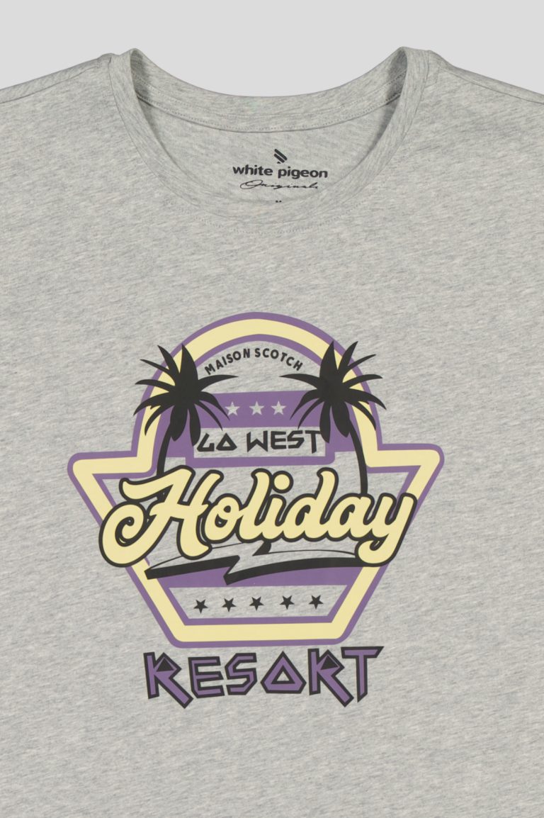 "White Pigeon - T-HOMME COL ROND 100 % COTON ""Holiday Resart"" - GRIS" 3