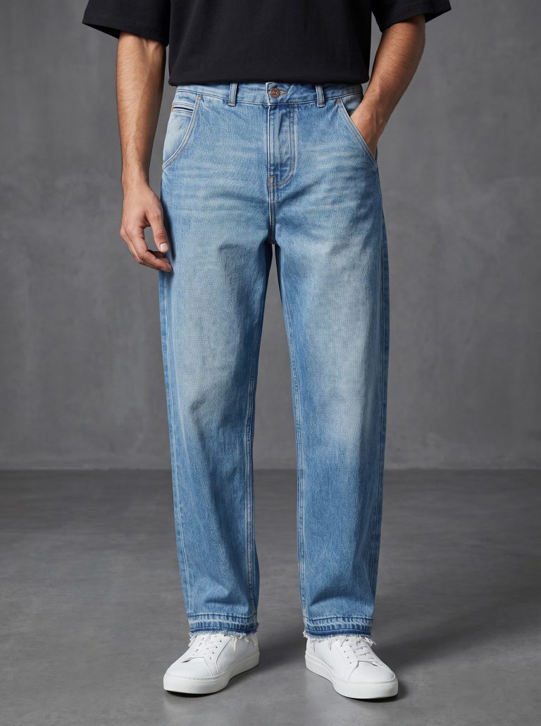 White Pigeon - PANTALON JEAN BAGGY HOMME 100% COTON - STONE WASH