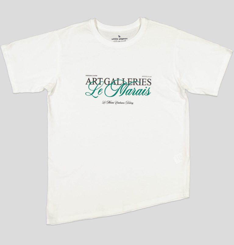 "White Pigeon - T-SHIRT FEMME MANCHE COURTE 100% COTON""Art Galleries"" - Blanc" 2