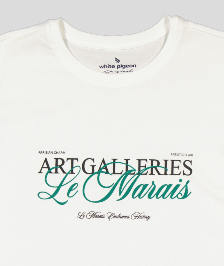 "White Pigeon - T-SHIRT FEMME MANCHE COURTE 100% COTON""Art Galleries"" - Blanc" 3