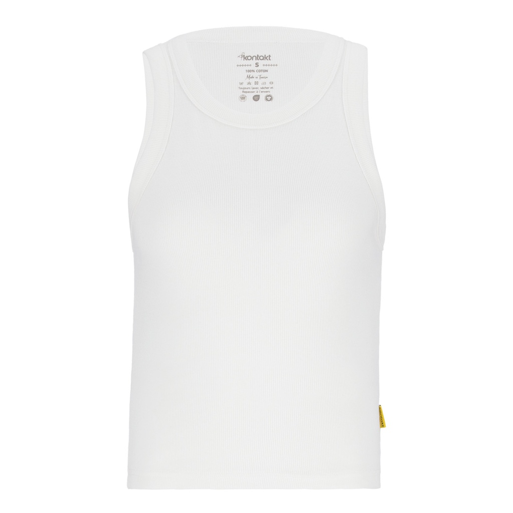 Kontakt - Top côtelé femme avec broderie - Blanc