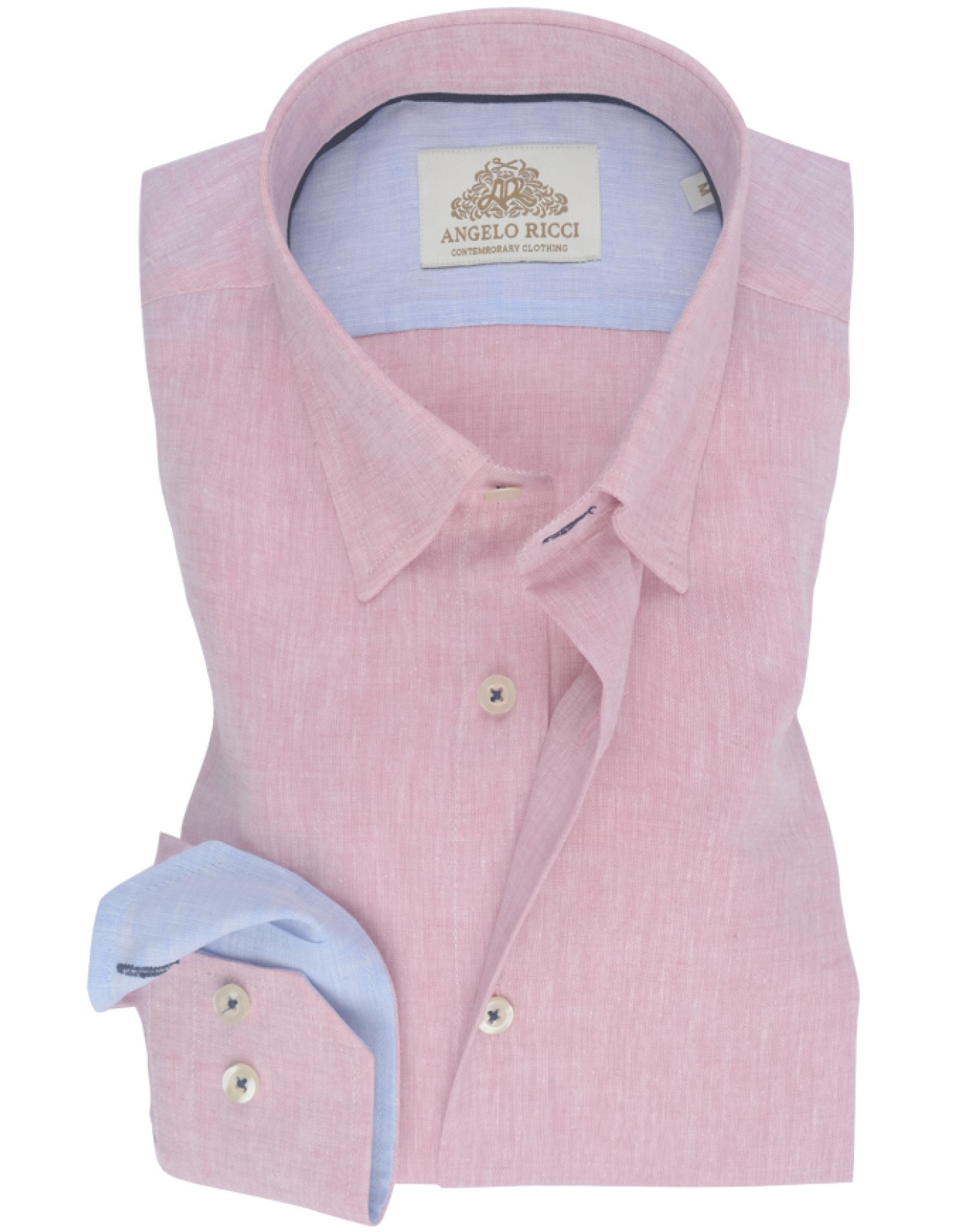 Angelo Ricci - Chemise Homme Angelo Ricci  Regular Fit /100%Lin - Rose Clair