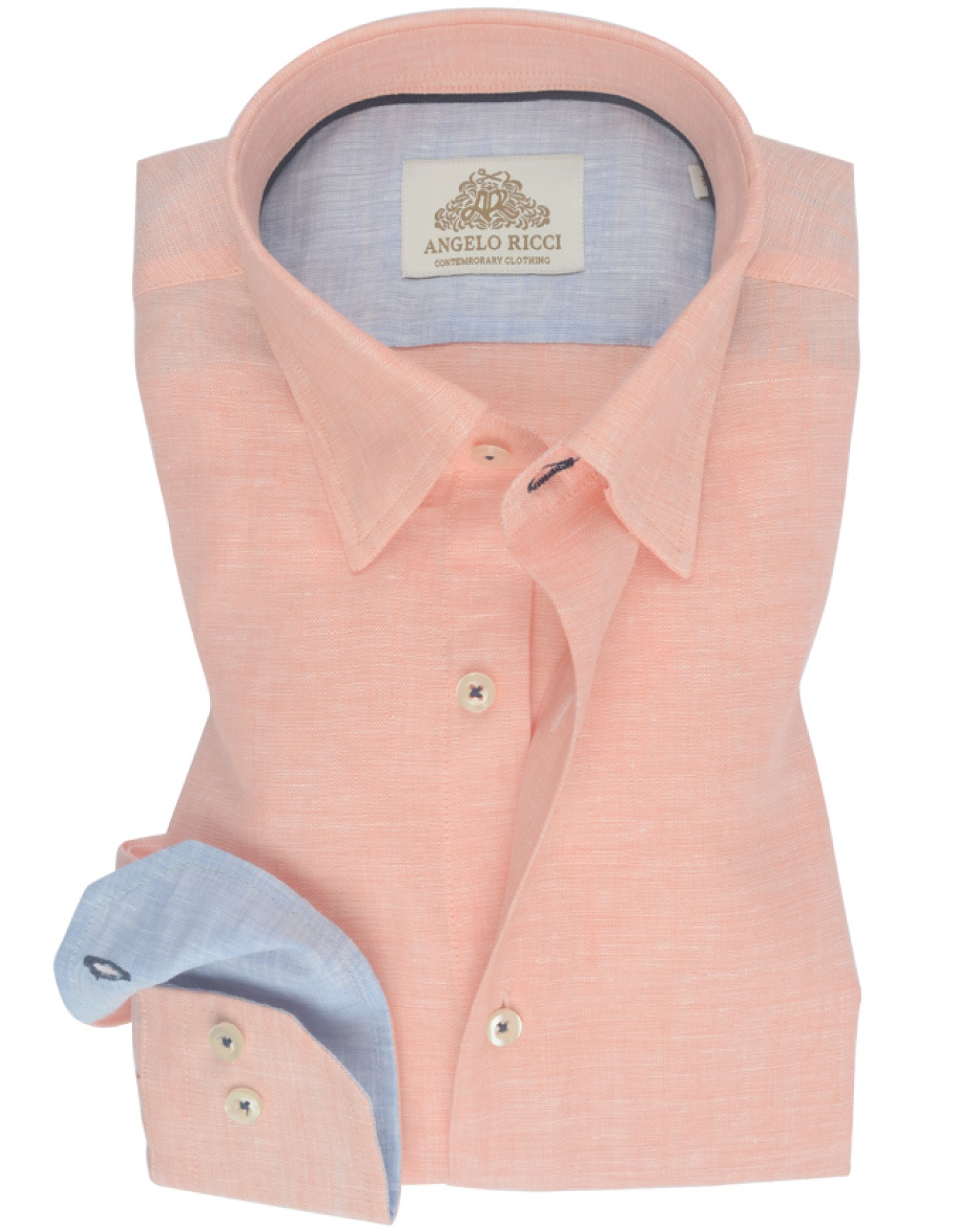 Angelo Ricci - Chemise Homme Regular Fit /100%Lin - Orange Clair