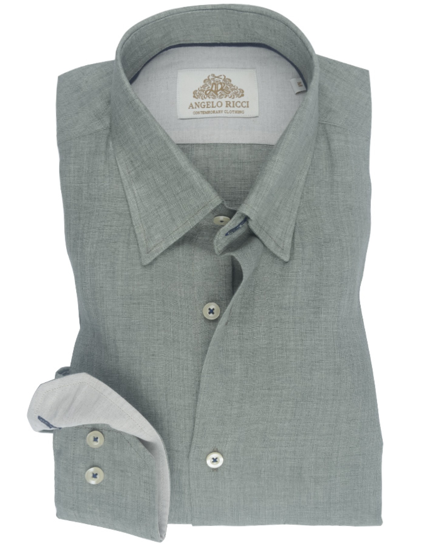 Angelo Ricci - Chemise Homme Regular Fit /100%Lin - Gris