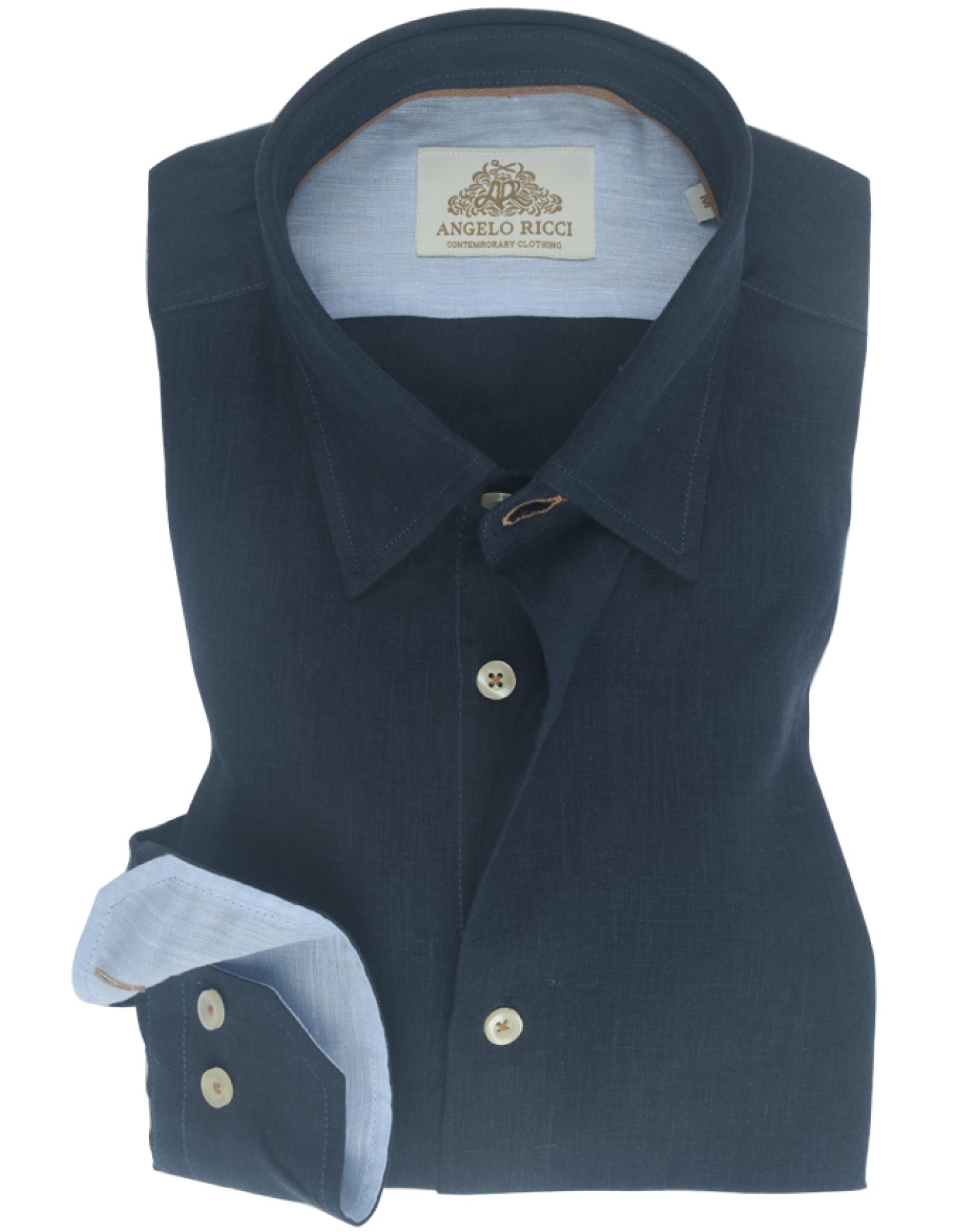 Angelo Ricci - Chemise Homme Regular Fit /100%Lin - Bleu Marine