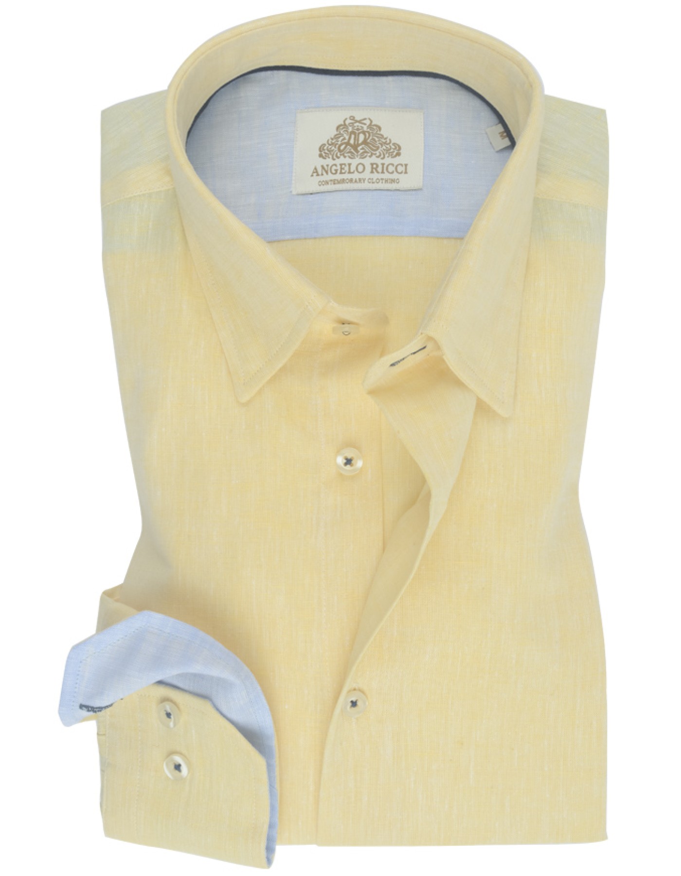 Angelo Ricci - Chemise Homme Regular Fit /100%Lin - Jaune