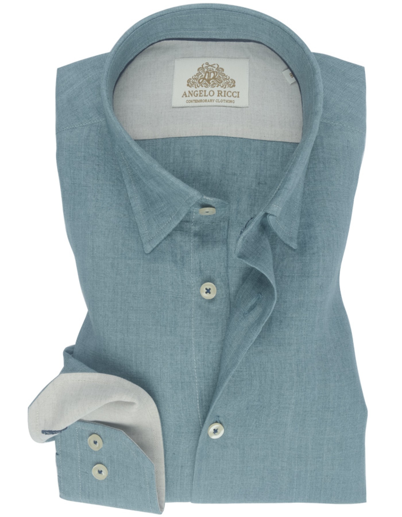 Angelo Ricci - Chemise Homme Regular Fit /100%Lin - Gris vert