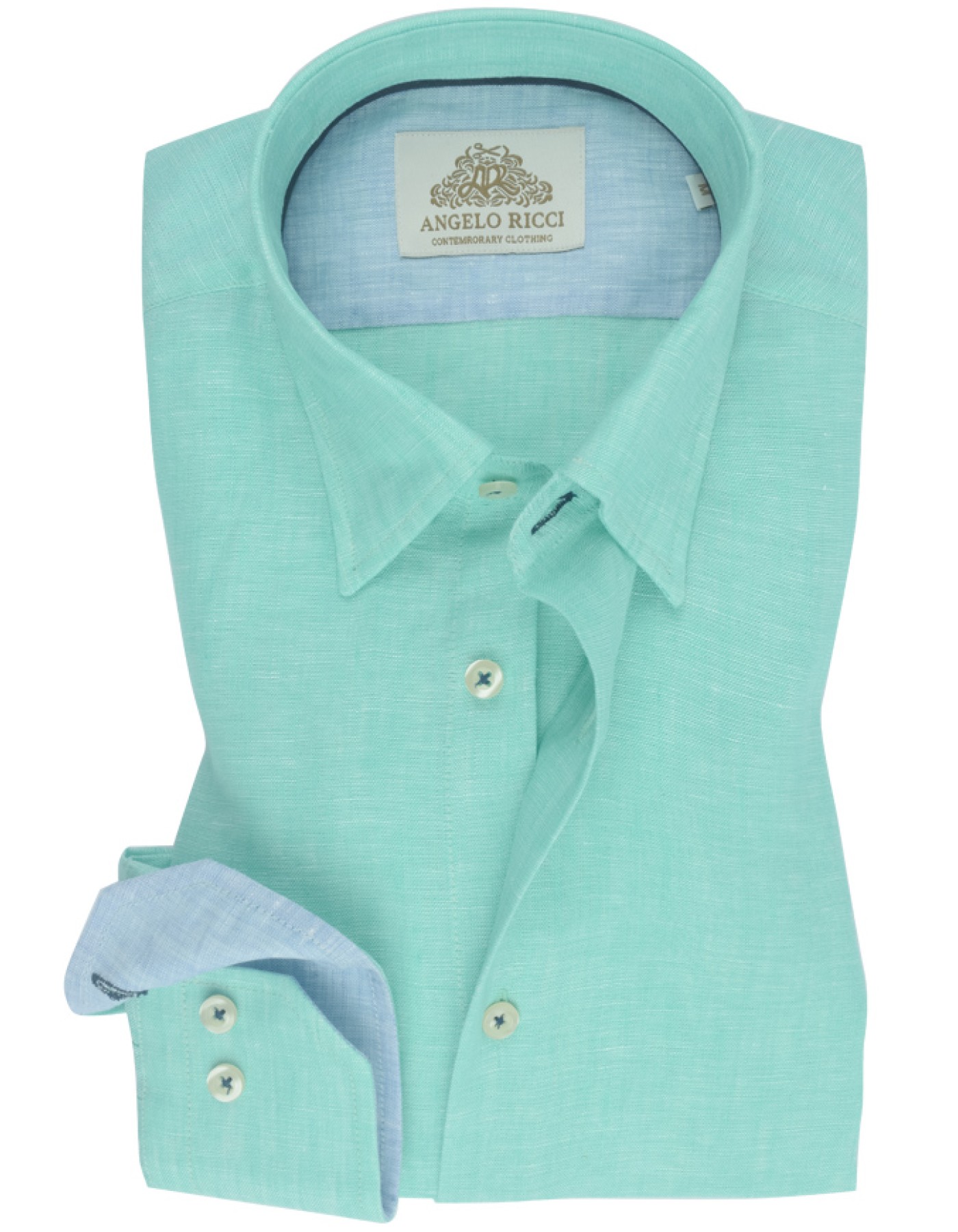 Angelo Ricci - Chemise Homme Regular Fit /100%Lin - Vert
