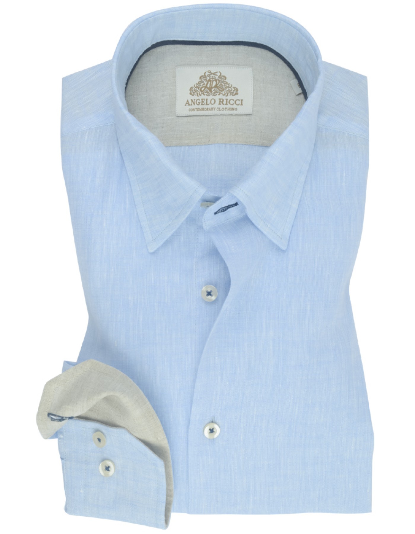 Angelo Ricci - Chemise Homme Regular Fit /100%Lin - Bleu Ciel