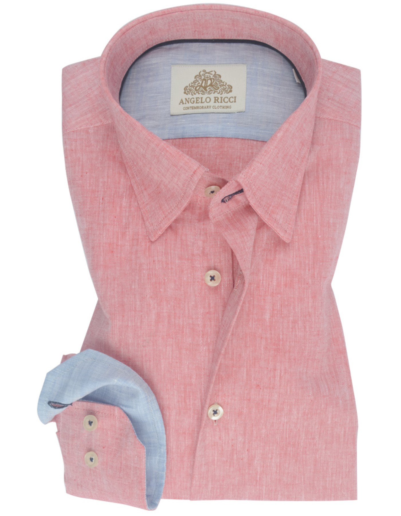 Angelo Ricci - Chemise Homme Regular Fit /100%Lin - Rose Foncé