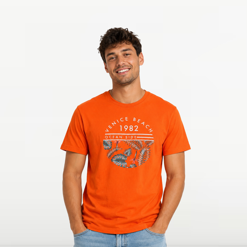 "MB - T-shirt d'éte Pour Homme ""Venice Beach"" - Orange"