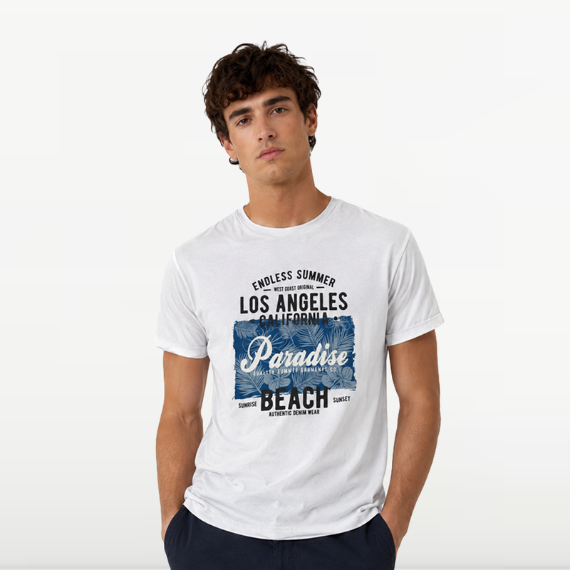 "MB - T-shirt d'éte Pour Homme ""Los Angeles Beach"" - Blanc"
