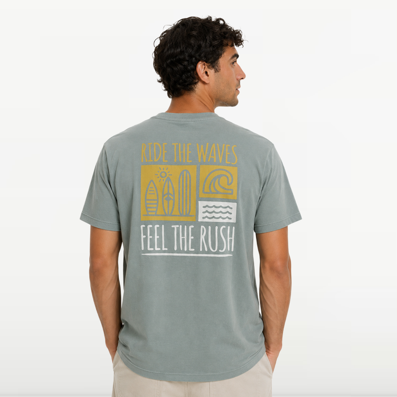 "MB - T-shirt d'éte Pour Homme ""Ride The Wave"" - Vert Claire" 2