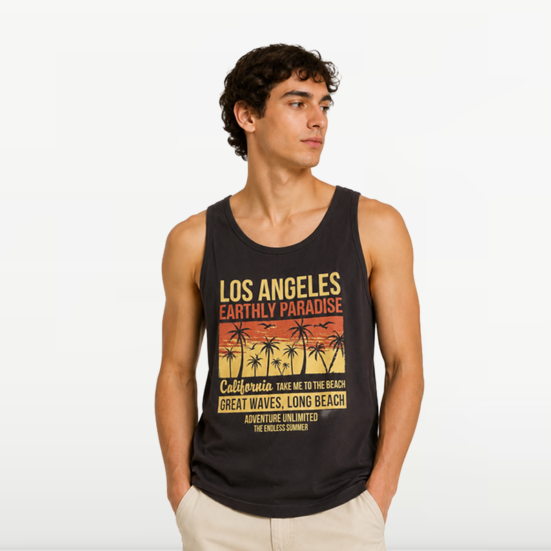 Débardeur d'éte Pour Homme "" Los Angeles Earthly Paradise"" - Noir"