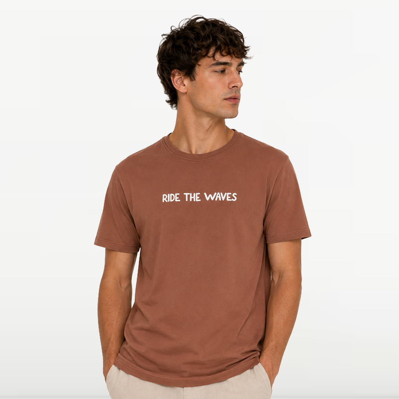 "MB - T-shirt d'éte Pour Homme ""Ride The Wave"" - Beige Fonce"