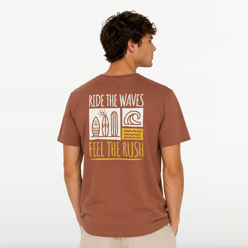 "MB - T-shirt d'éte Pour Homme ""Ride The Wave"" - Beige Fonce" 2