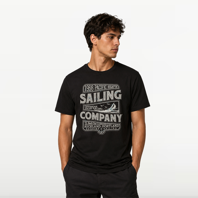 "MB - T-shirt d'éte Pour Homme ""Sailing Company"" - Noir"