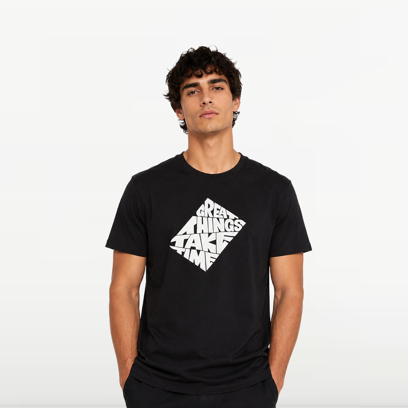 "MB - T-shirt d'éte Pour Homme "" Grat Things Take Time"" - Noir"