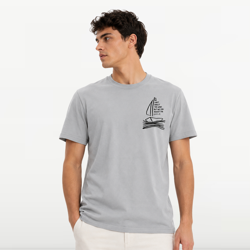"MB - T-shirt d'éte Pour Homme ""We Can 't Direct the Wind"" - Gris Clair"