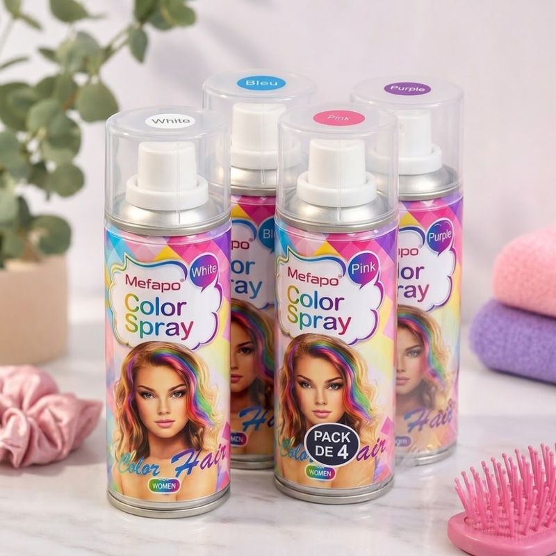 Mefapo - Spray Colorant Temporaire pour Cheveux 120 ml x 4 - Pack Tendance