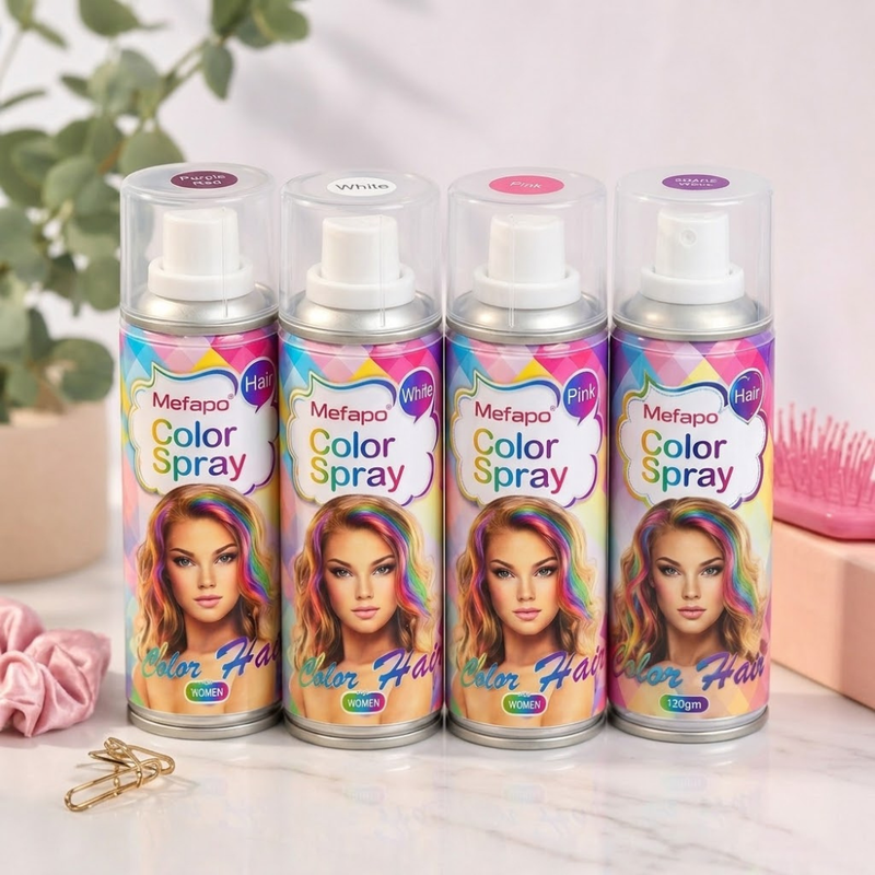 Mefapo - Spray Colorant Temporaire pour Cheveux 120 ml x 4 - Pack Élégance