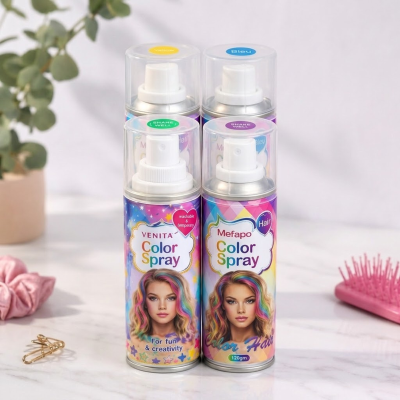 Mefapo - Spray Colorant Temporaire pour Cheveux 120 ml x 4 - Pack Créatif