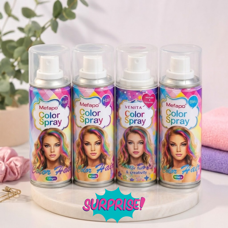 Mefapo - Spray Colorant Temporaire pour Cheveux 120 ml x 4 - Pack Surprise