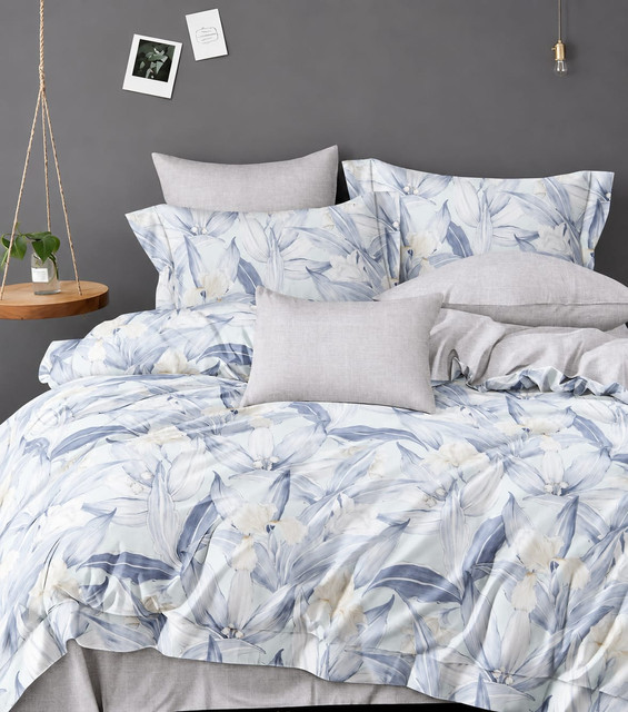 CASA NOVA - Parure De Lit 2 Places En Polycoton M9 Motif Floral - Bleu & blanc