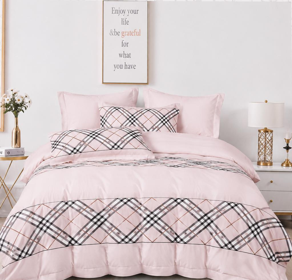 CASA NOVA – Parure de lit 1 place polycoton Motif Losanges – Rose Poudre Claire