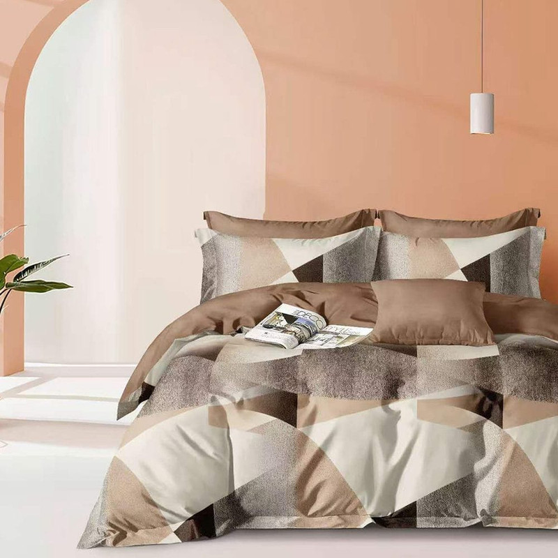 CASA NOVA - Parure De Lit 2 Places En Polycoton M19 Motif Géométrique - Beige & Marron