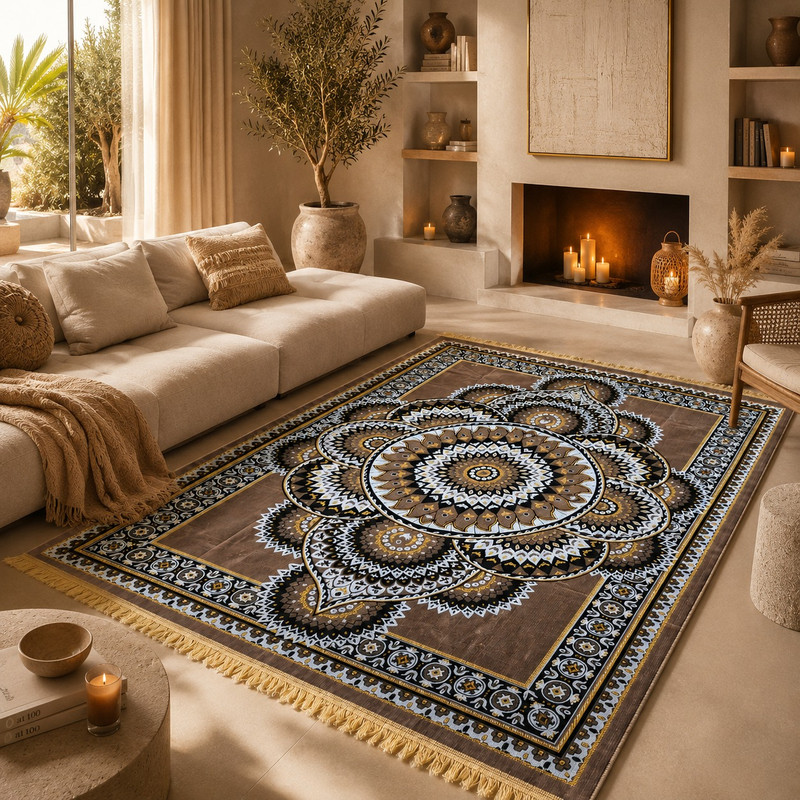 All&More - Tapis Margoum Moderne M38 Motif Géométriques Plus Fins 200 x 270 cm - Marron