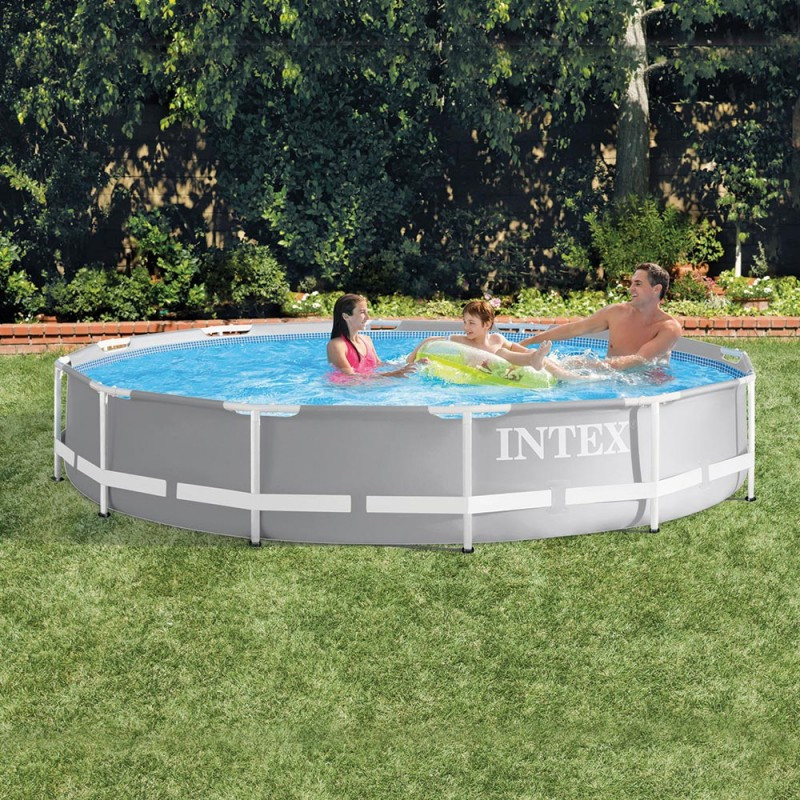 INTEX - Piscine Tubulaire Prism Frame Ronde Ø 3.66 x H0.76 m - Gris