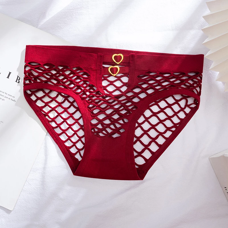 Butterfly Intimates - Culotte Résille Sexy avec Détails Cur Bordeaux