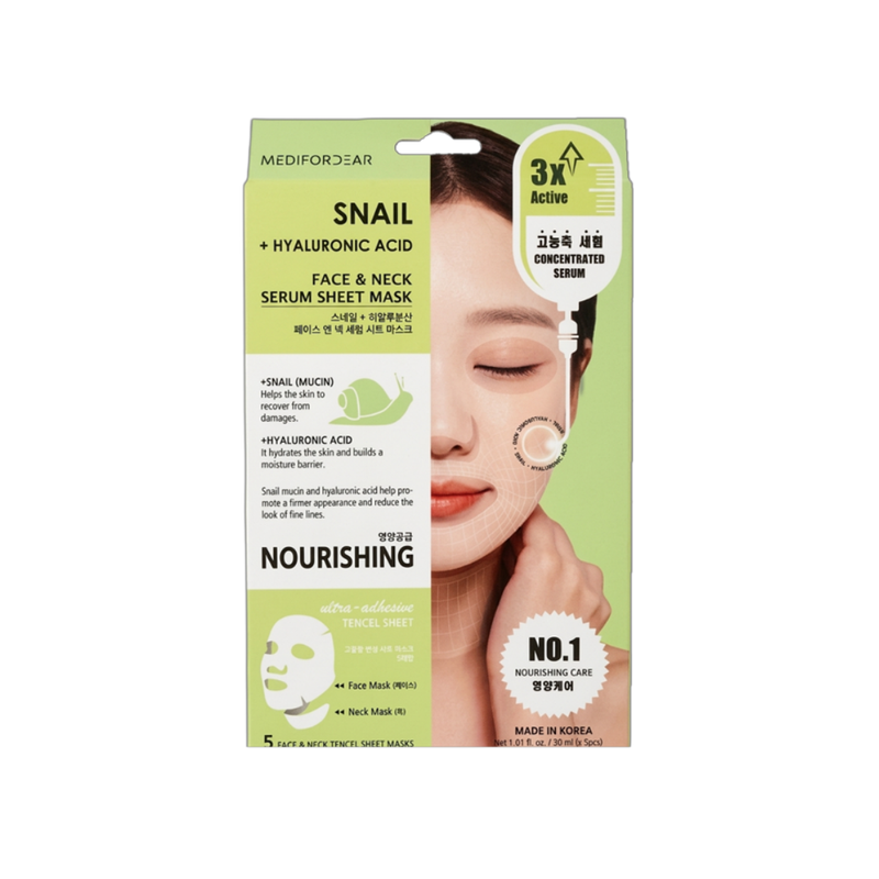 Look At Me - Face & Neck Serum Sheet Mask Snail + Hyaluronic Acid pack de 5