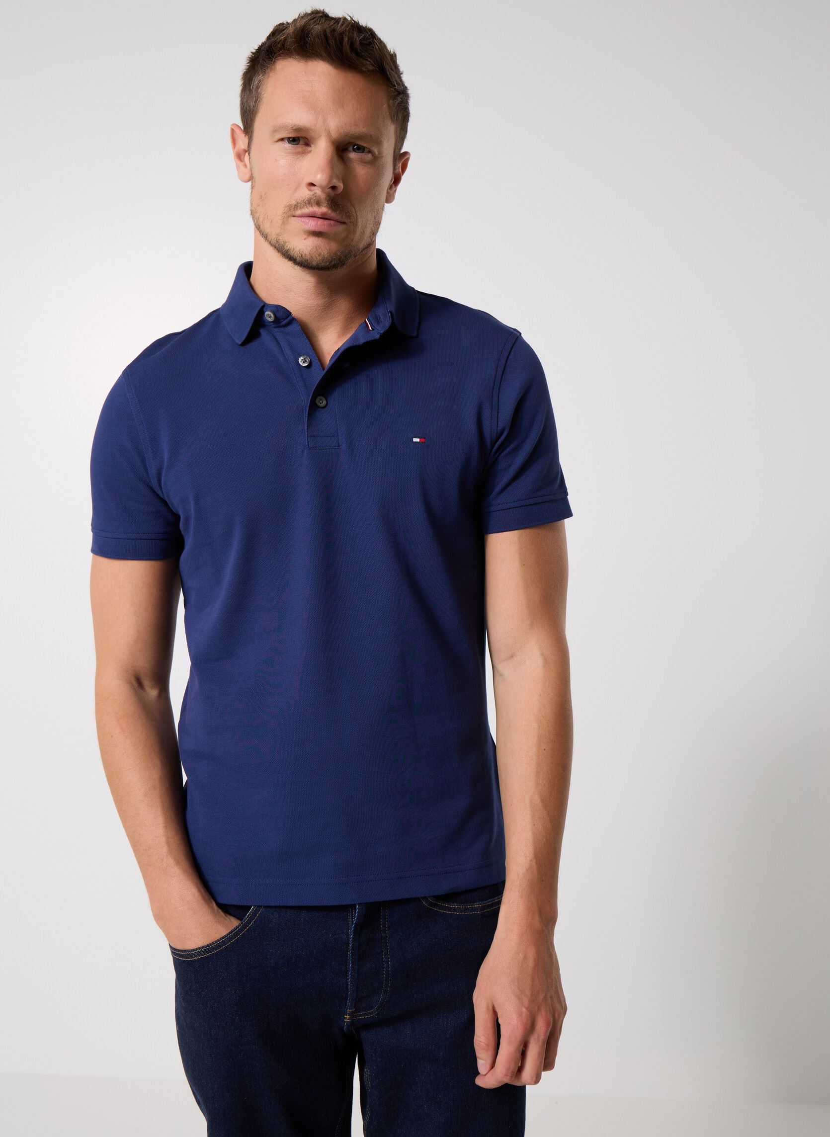 TOMMY HILFIGER - Polo en coton biologique coupe ajustée 1985 - Bleu Marine