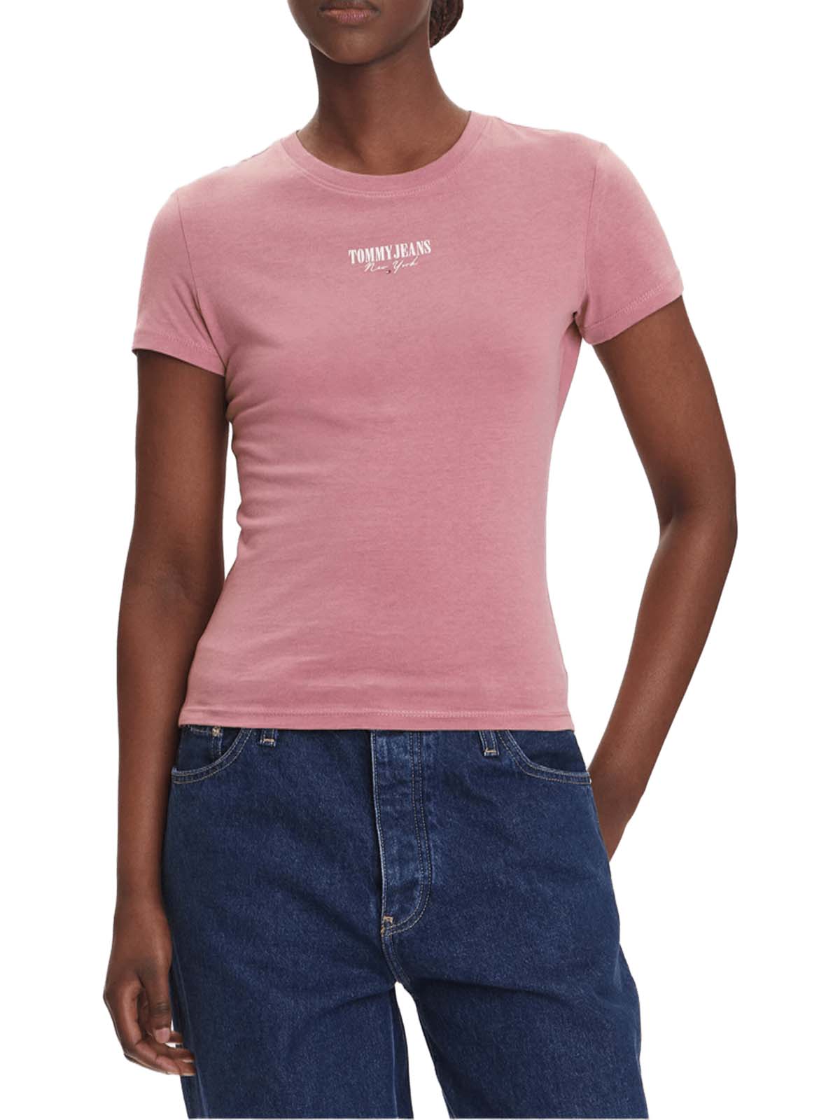 TOMMY HILFIGER - TOMMY JEANS DW0DW20913 TI0 T-shirt slim logo essentiel2 tee ext- Rose
