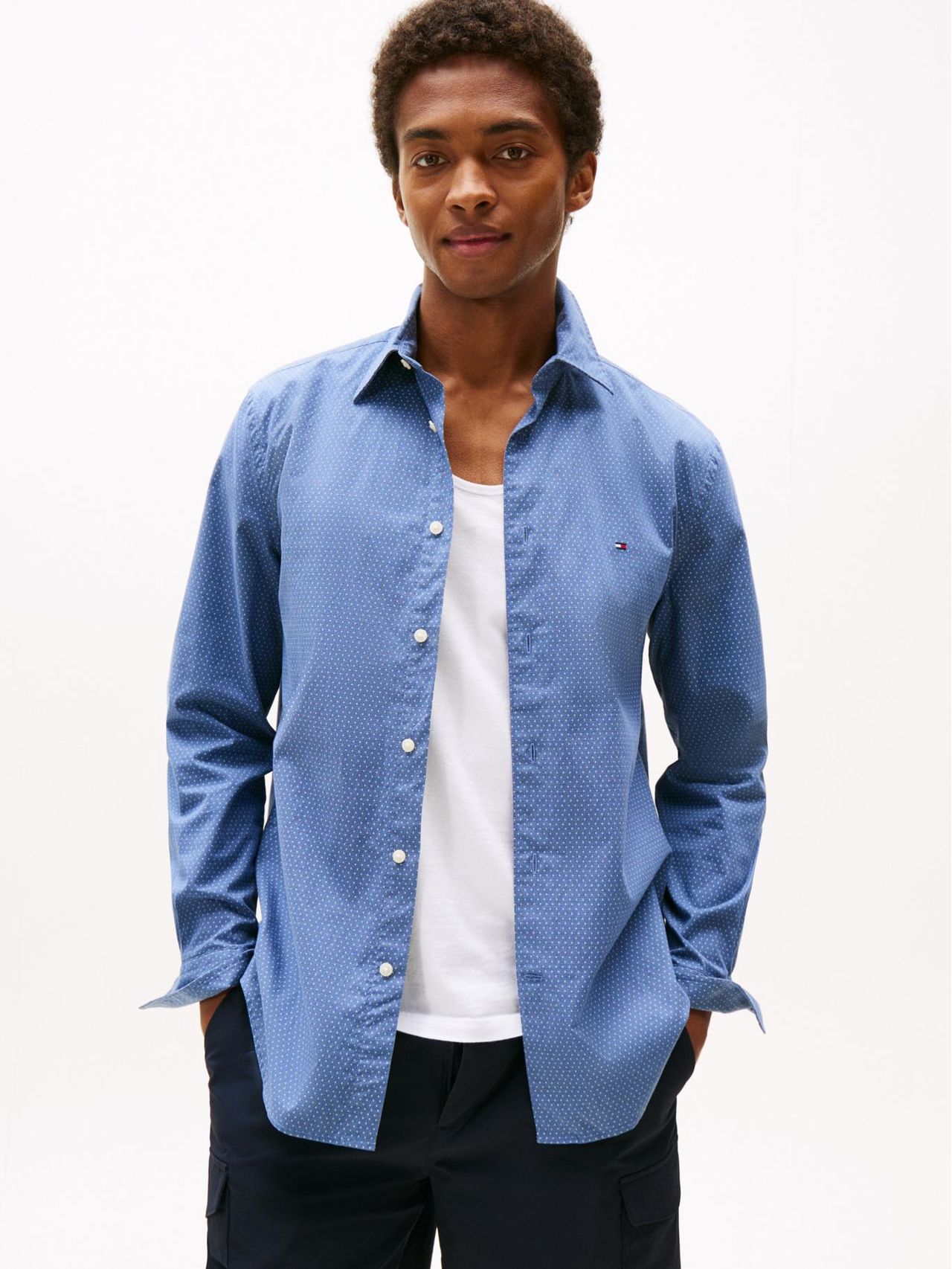 TOMMY HILFIGER - Chemise en popeline à manches longues - bleu