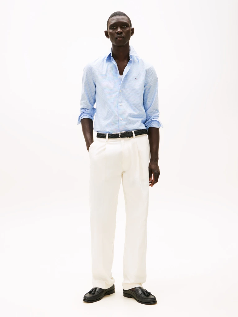 TOMMY HILFIGER - Chemise à mini imprimés en popeline flexible - Bleu nuageux