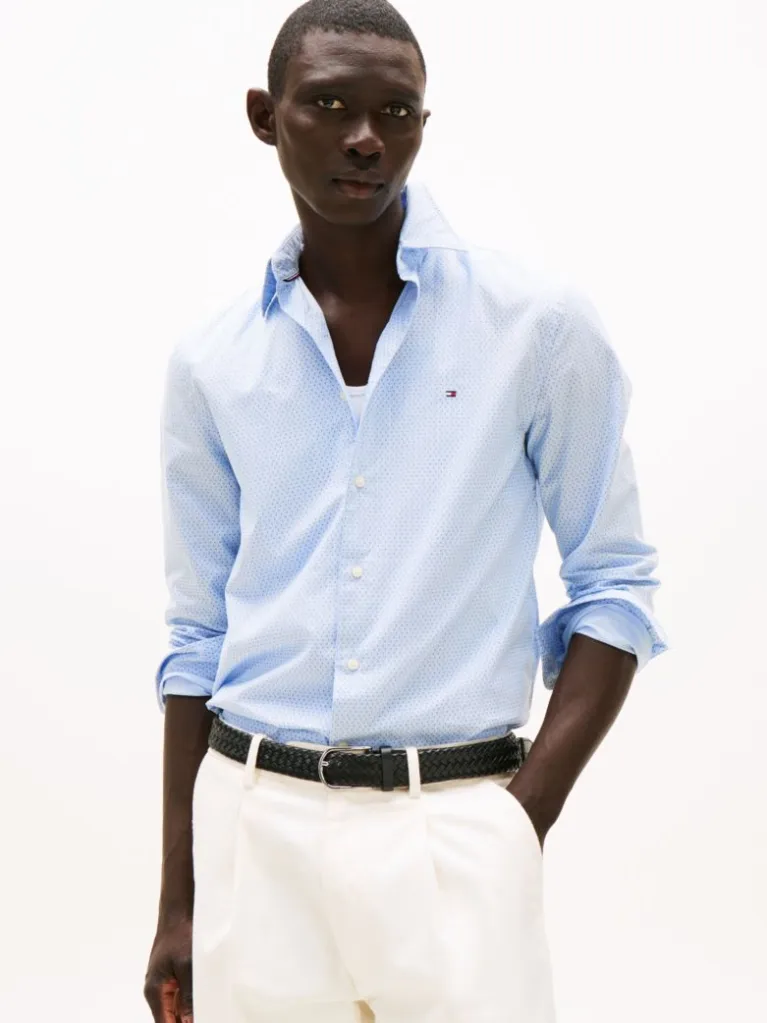 TOMMY HILFIGER - Chemise à mini imprimés en popeline flexible - Bleu nuageux 2