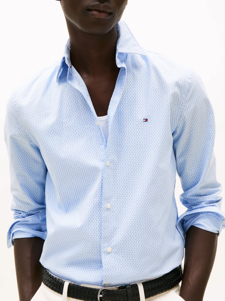 TOMMY HILFIGER - Chemise à mini imprimés en popeline flexible - Bleu nuageux 3