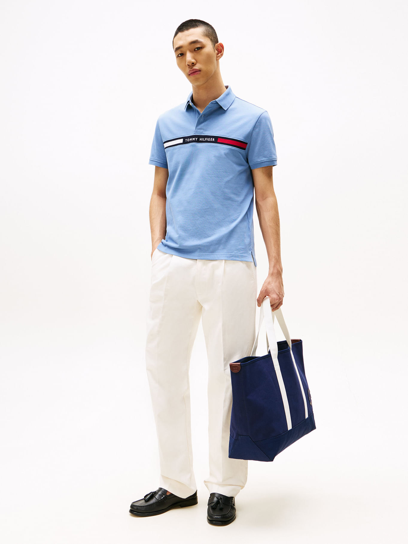 TOMMY HILFIGER - Logo Polo sur la poitrine, coupe classique - Bleu Ciel