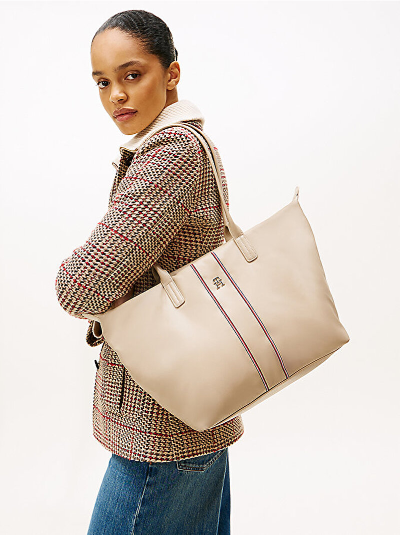 TOMMY HILFIGER - Sac cabas court Popette pour femme - Beige